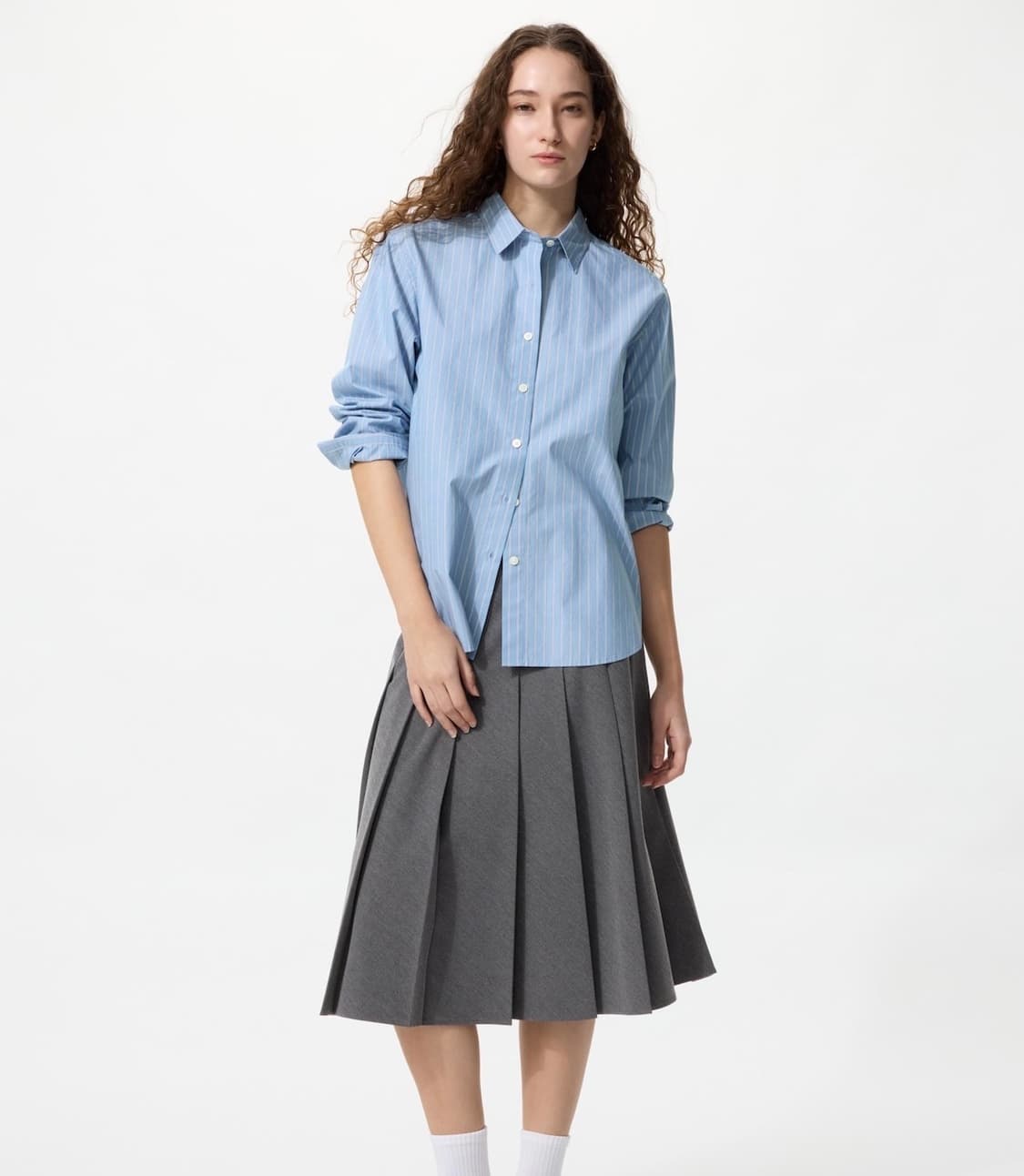 유니클로 와이드 플리츠 미디스커트 다크그레이 s 상품이미지2