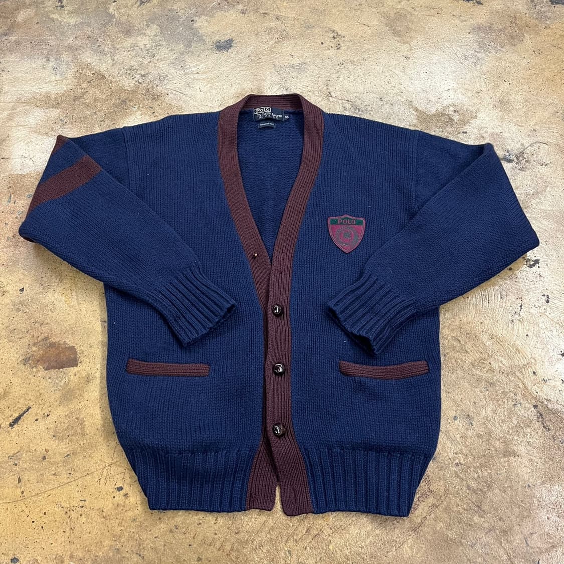 폴로 랄프로렌 네이비 브라운 브이넥 니트 가디건 95 상품이미지2