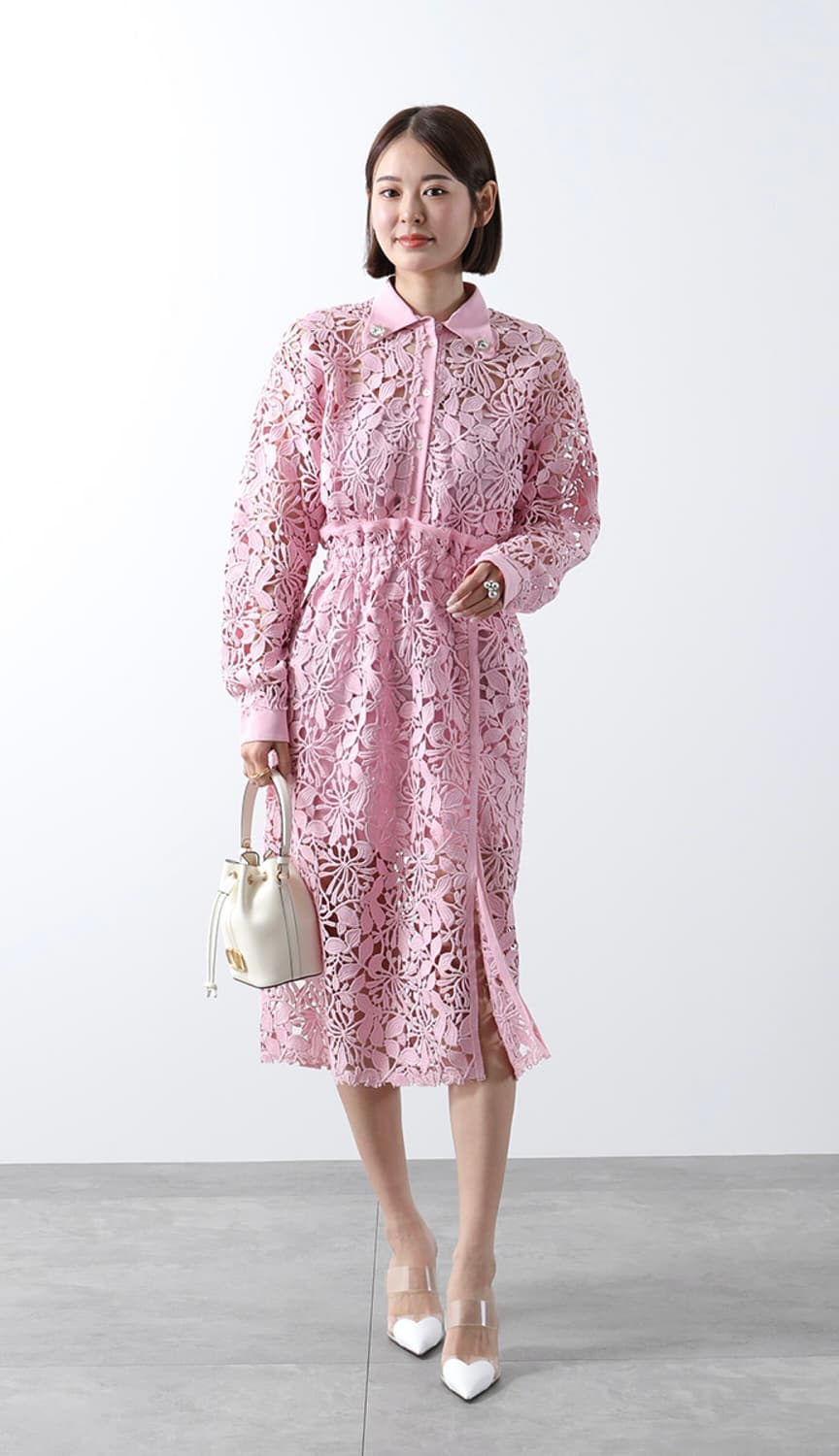 No21 (넘버투애니원) 핑크 레이스 셔츠 원피스 상품이미지1
