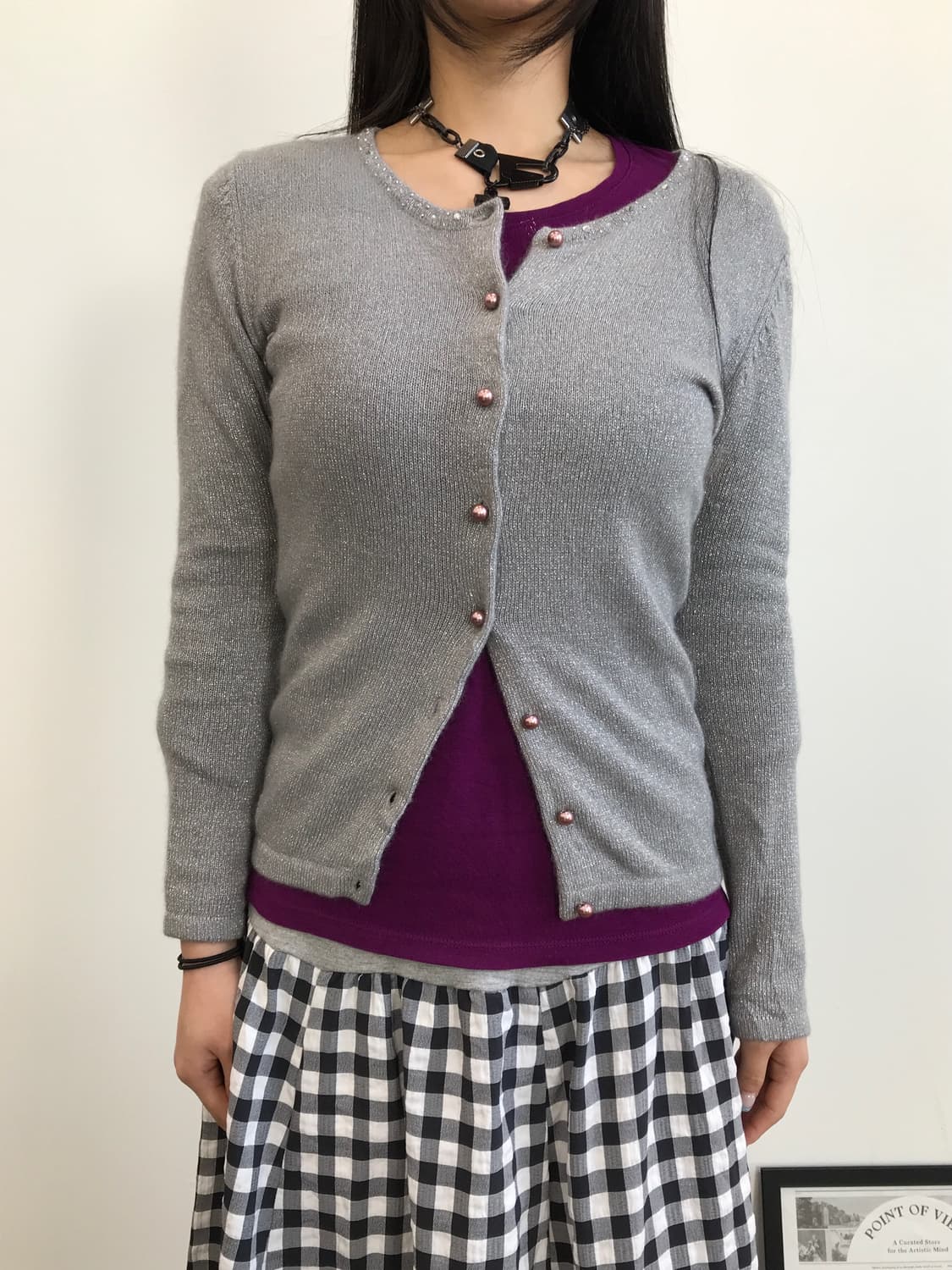 Ined Gray Wool Pearl Cardigans 상품이미지3