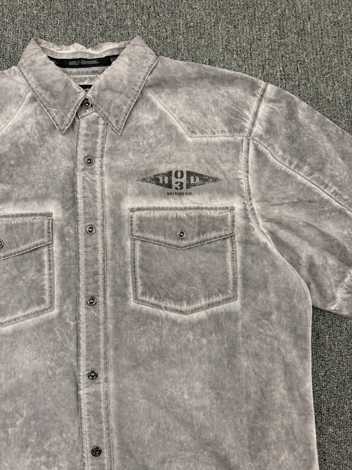 L)할리데이비슨 빈티지 웨스턴포인트 스컬 프린팅 포캣 반팔 셔츠 상품이미지3