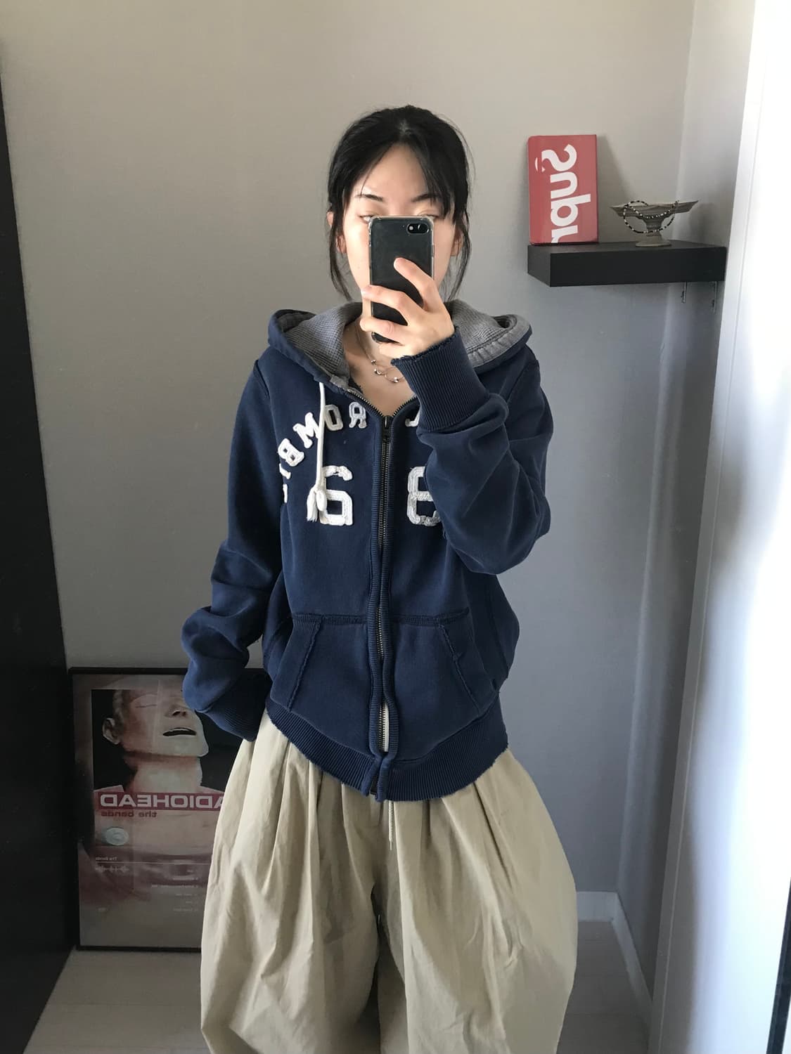 아베크롬비 자수로고 헤비써멀 네이비 후드집업 상품이미지1