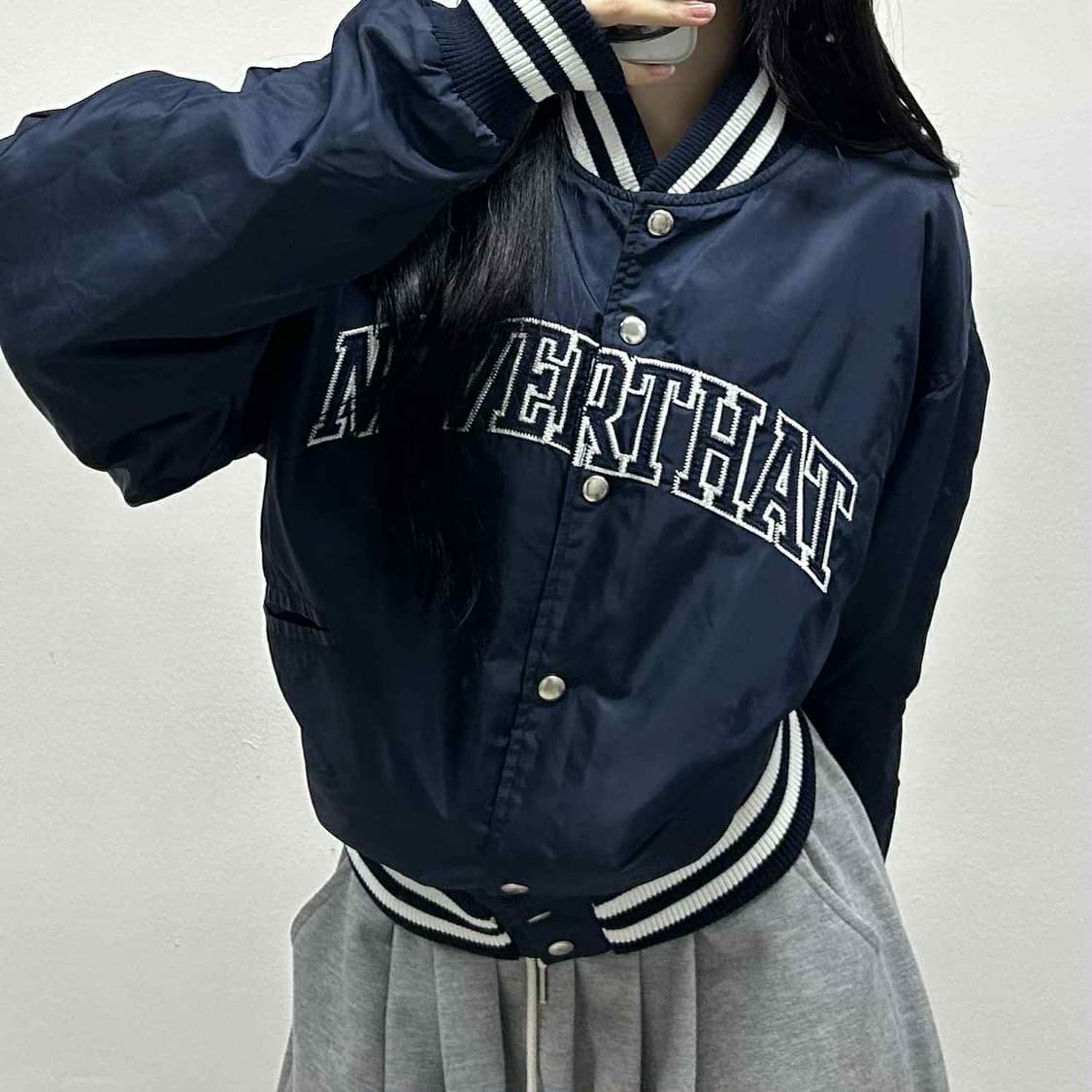 디스이즈네버댓 아치로고 네이비 바시티 자켓 봄버 점퍼(L) 상품이미지1