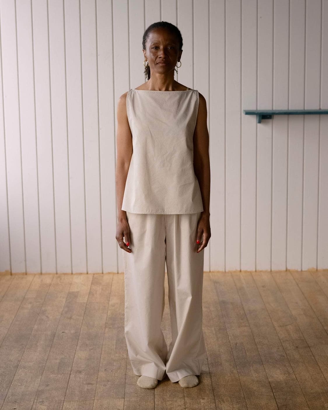 [XS,S,M]베이스레인지 Decti 오가닉 스트라이프 탑/브라운 상품이미지5