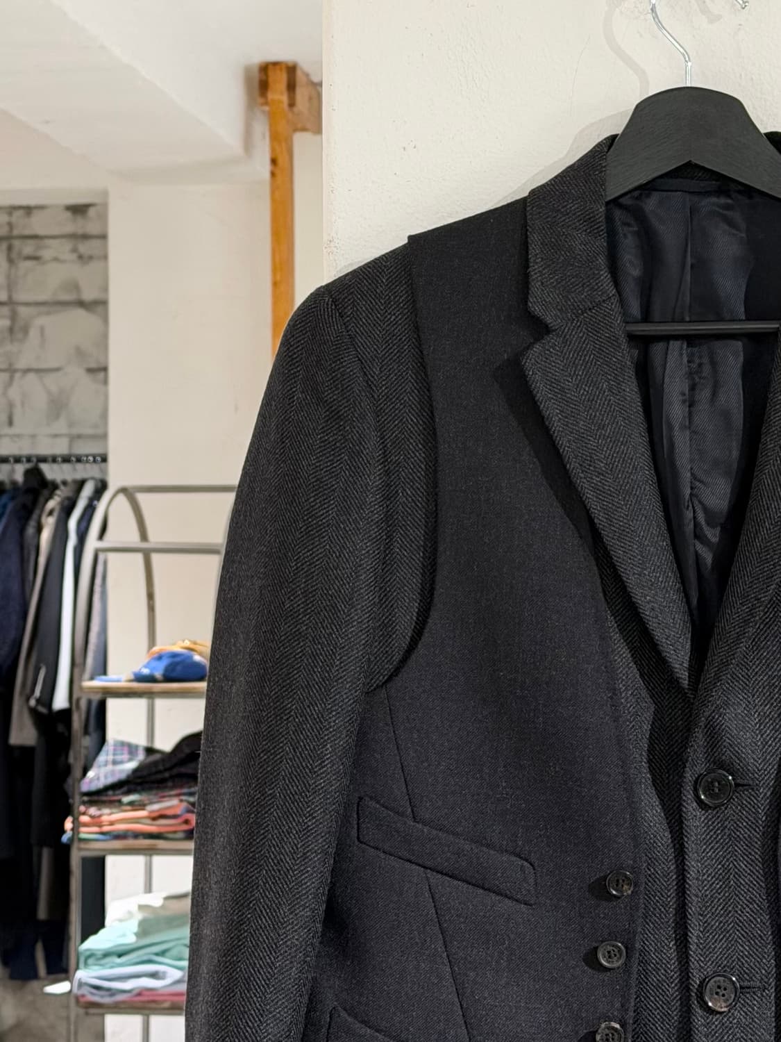 닐바렛 차콜 울 혼방 베스트 레이어드 블레이저 자켓 상품이미지2