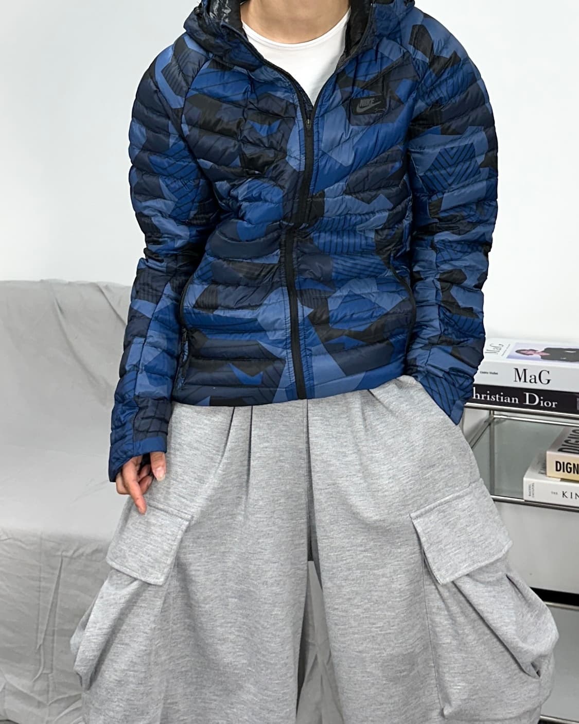 나이키 블루 카모 경량패딩 L 상품이미지2