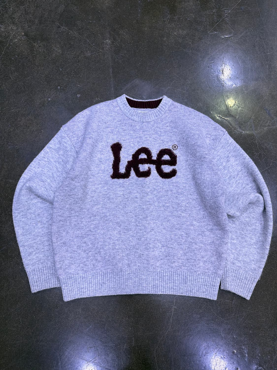 Lee 리 부클 버건디 로고 니트 스웨터 그레이 릴렉스핏 L 상품이미지1