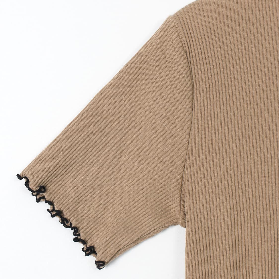 일본 빈티지 베이지 골지 프릴 반팔 티셔츠 상품이미지3