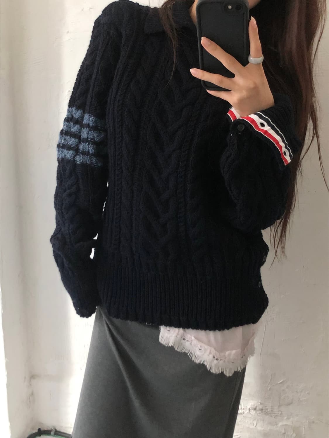Thom Browne 톰브라운 20FW 아란케이블 사선 트위드 니트 상품이미지1