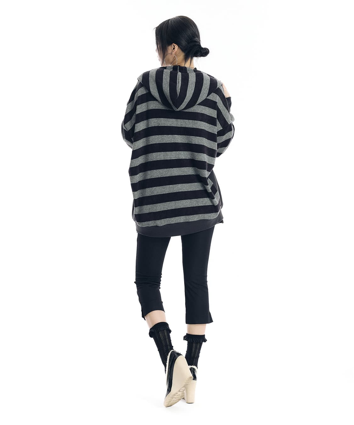 에세이 하루 후디 스트라이프 후드 집업 지뢰계 펑크 시즈니룩 상품이미지3