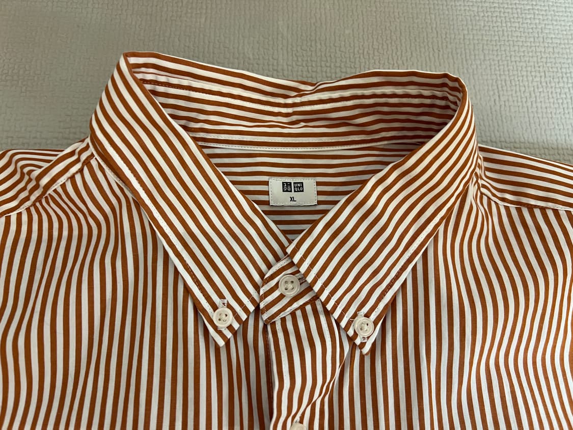 무료배송 1회 착용 - 유니클로 스트라이프 긴팔셔츠(오렌지) XL 상품이미지3