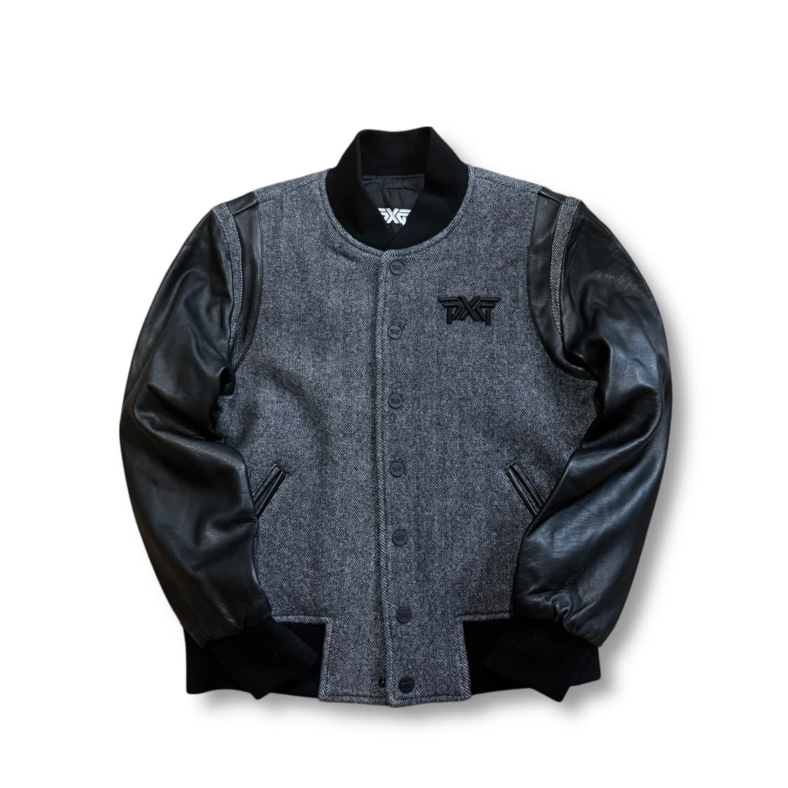 PXG 그레이 헤링본 양 가죽 바시티자켓 상품이미지1