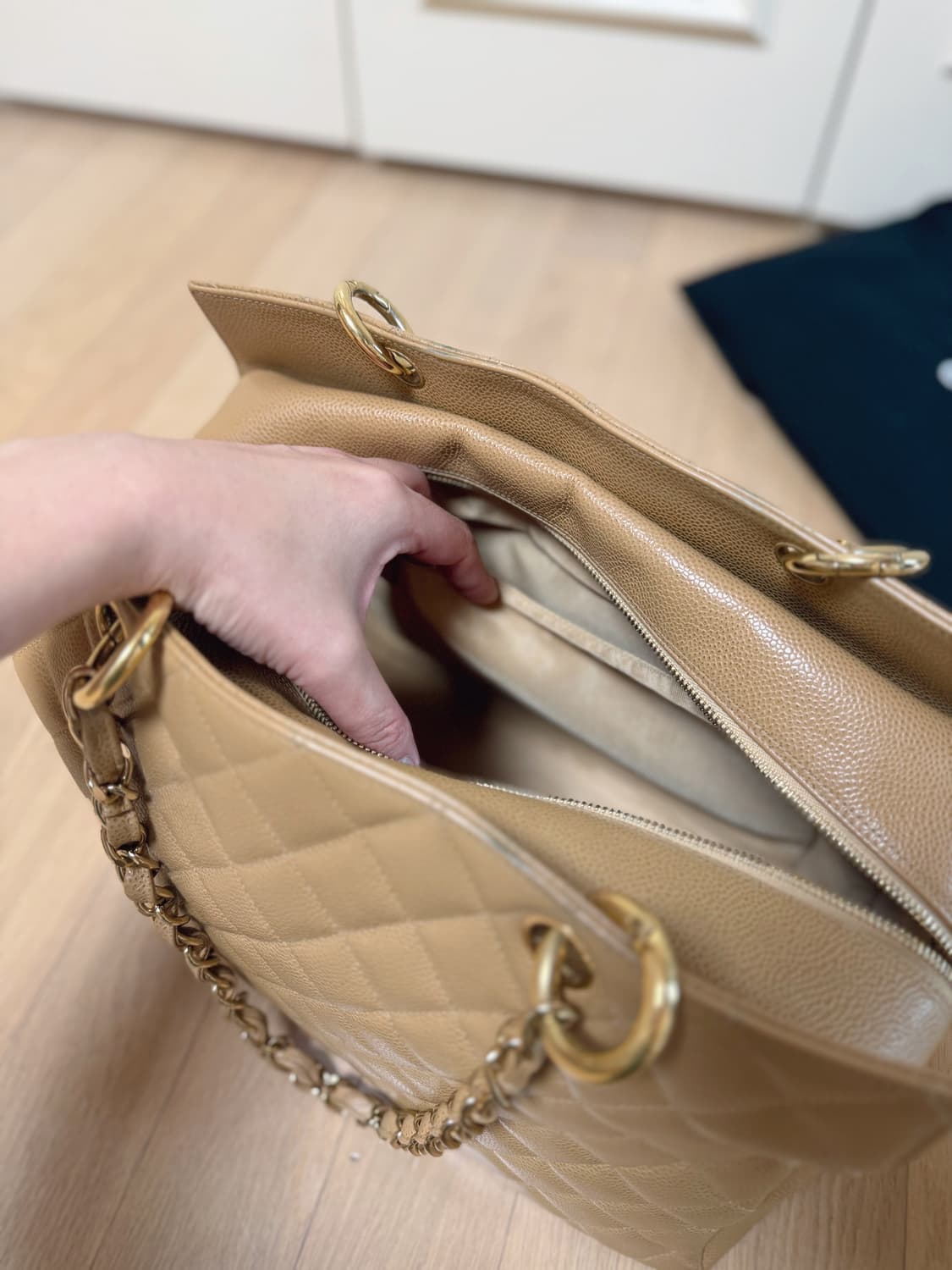 샤넬 캐비어 정방백 베이지 상품이미지7