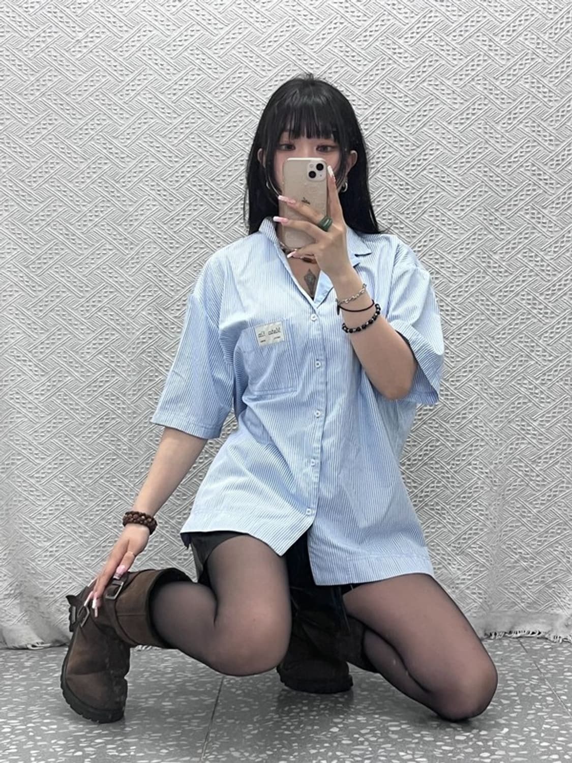 마뗑킴 빈티지 캐주얼 스트라이프 오버핏 파자마 셔츠 L C12196 상품이미지1