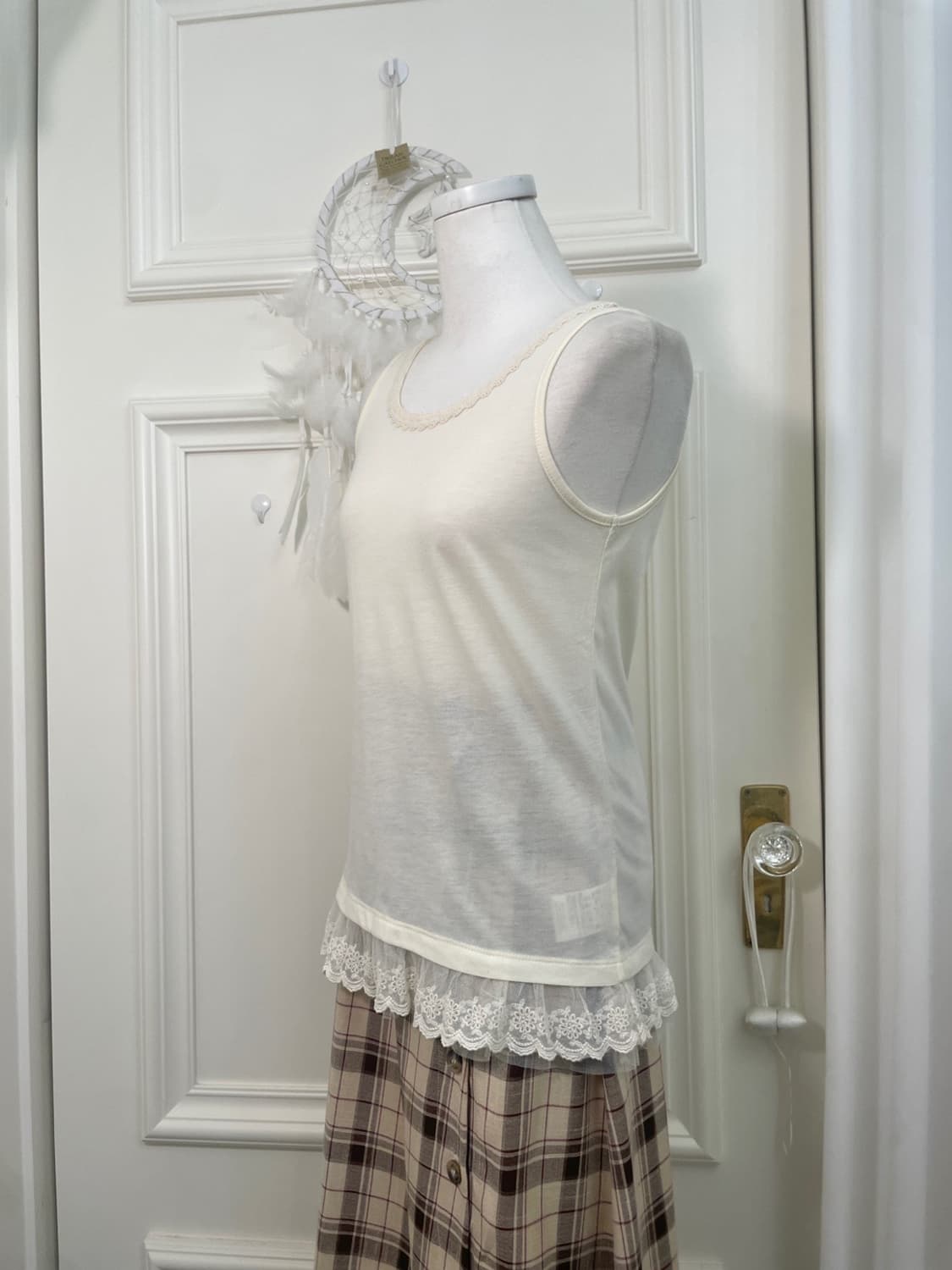 butter cream lace trim cotton half zip-u 상품이미지9