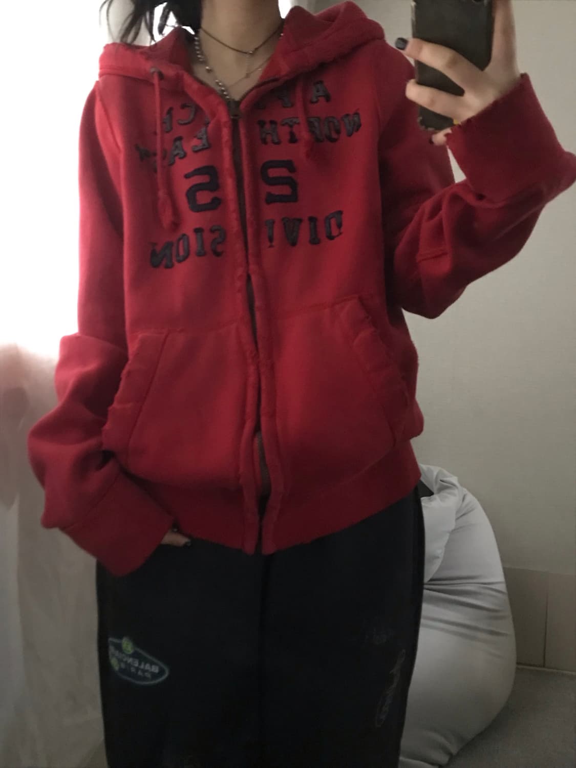 아베크롬비 레드 데님로고 후드집업 상품이미지1