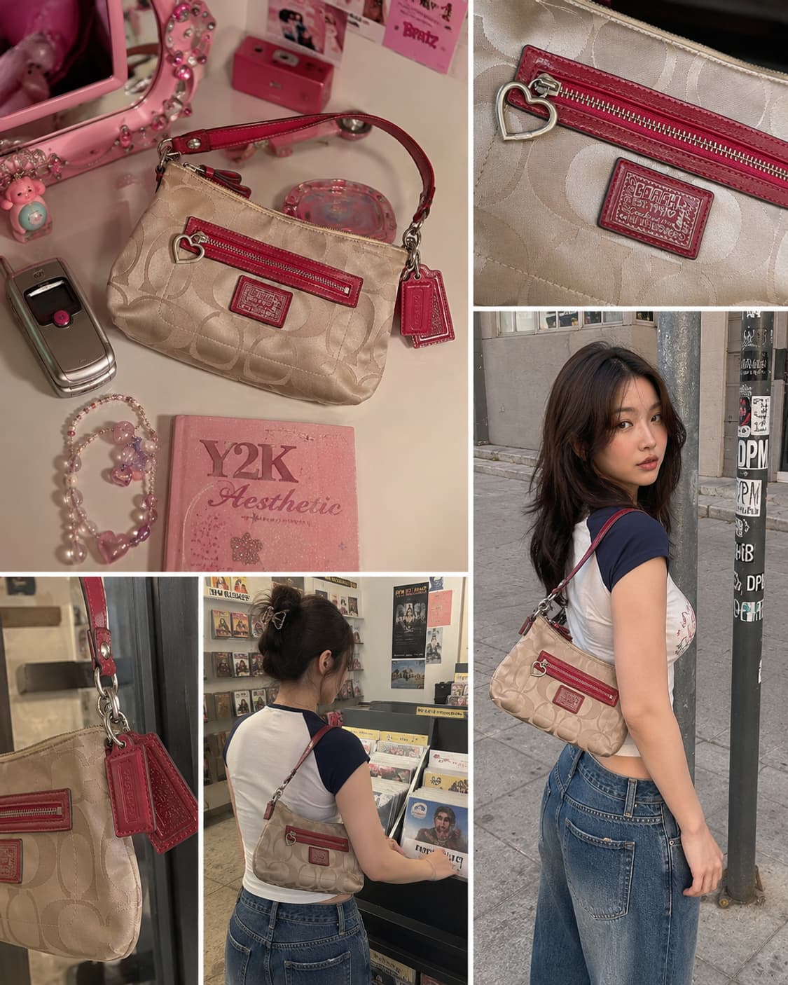 러블리🍒//COACH 코치 데이지 새틴 하트로고 미니백 y2k 상품이미지3