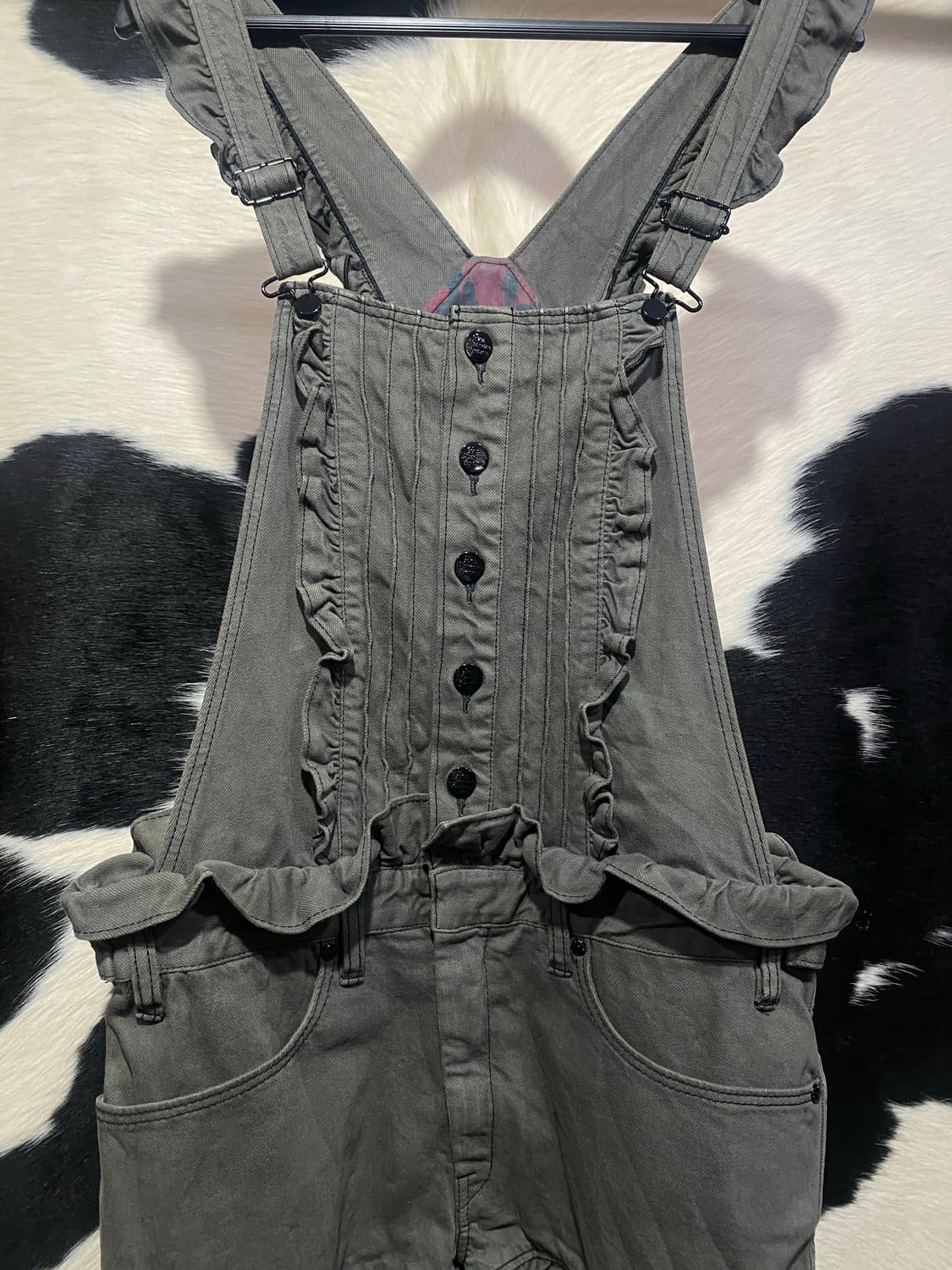 Japanese vtg 카키 프릴 디테일 숏오버롤 상품이미지4