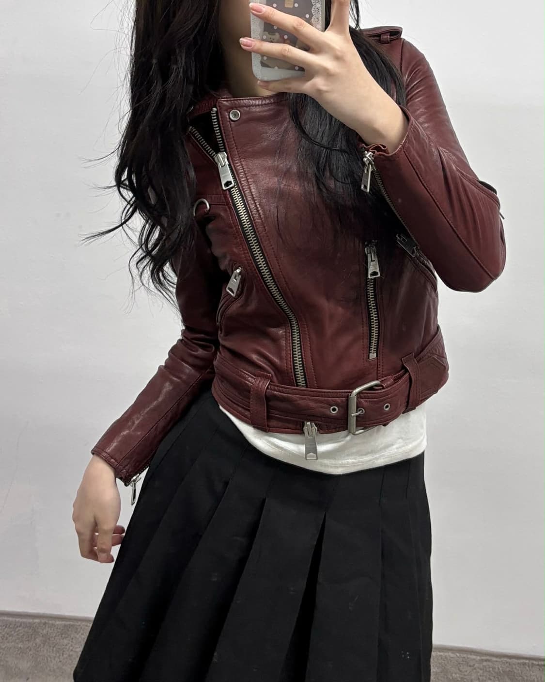 올세인츠 발펀 양가죽 우먼 라이더 자켓 버건디 상품이미지5