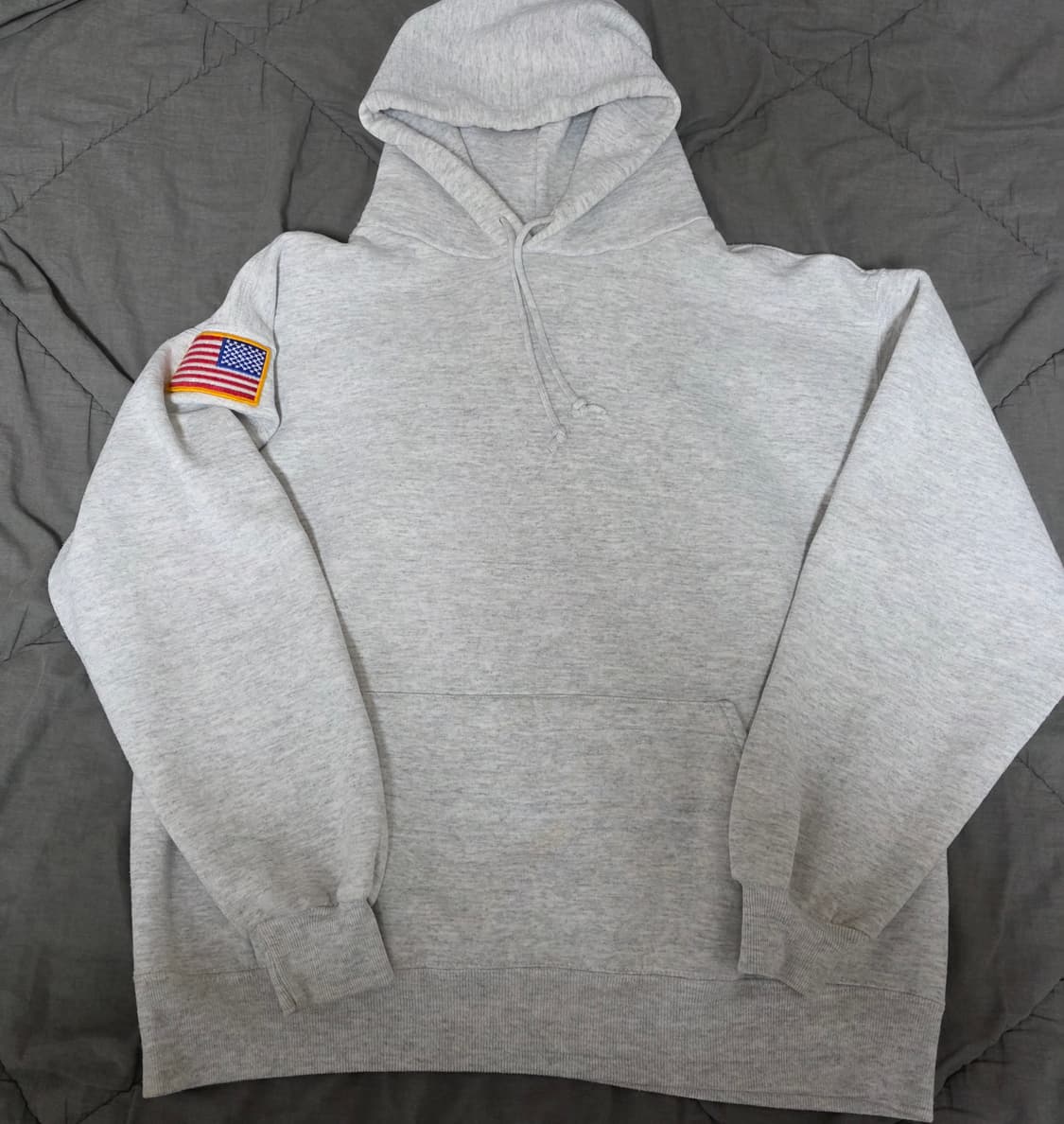 [XL] 90s 러셀 애슬레틱 아멘시칸 플래그 패치 라이트 그레이 후드티 상품이미지2
