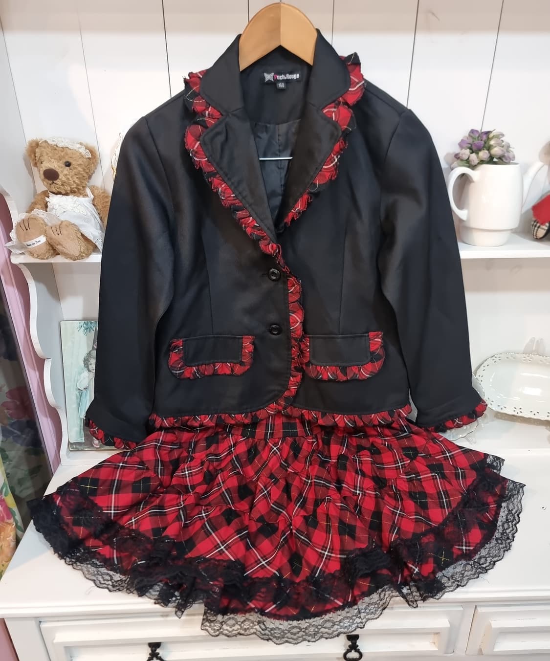 Tuch.Rouge 체크 플리츠 스커트 셋업 상품이미지1