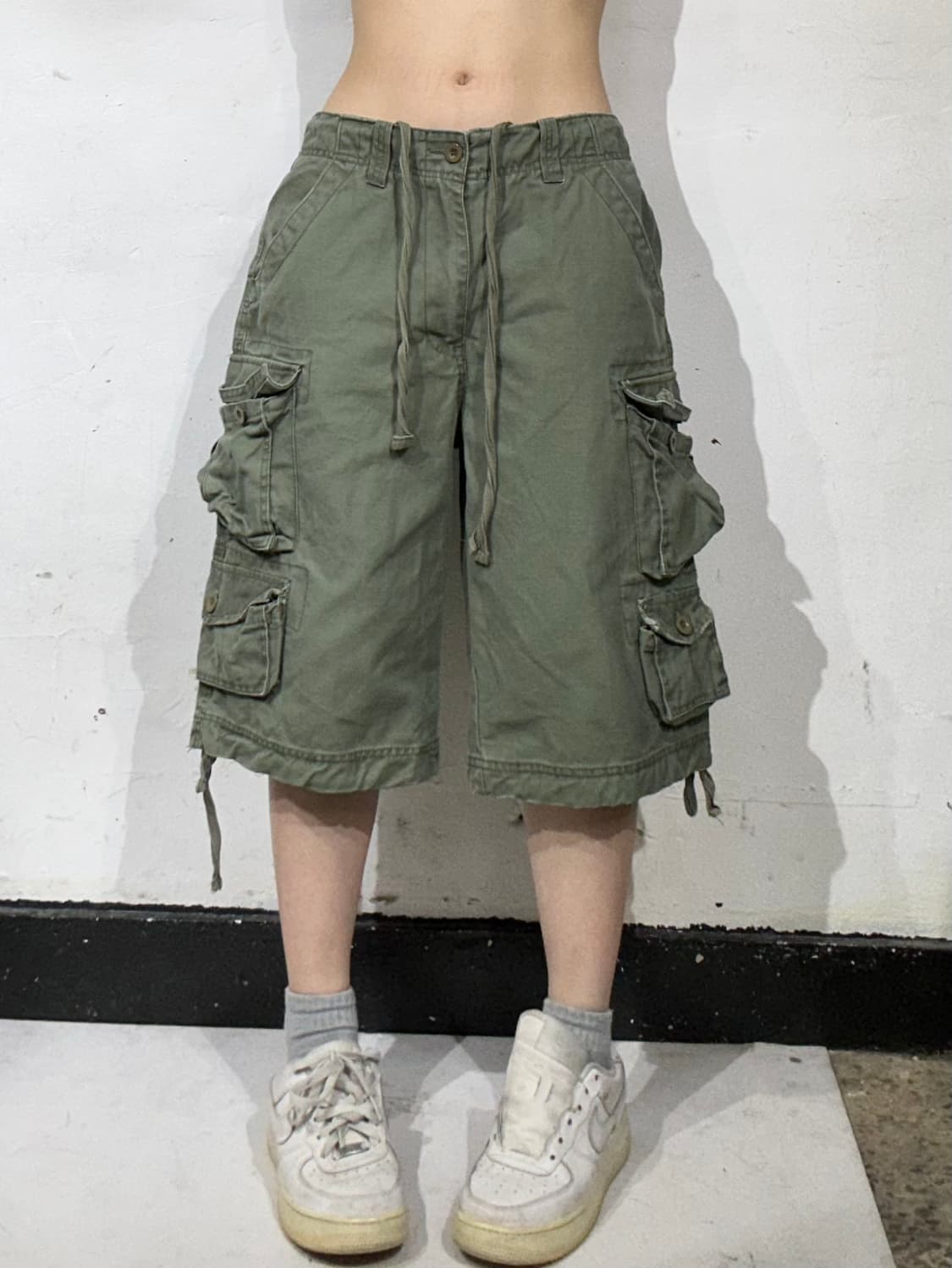 빈티지 카키 멀티 포켓 카고 반바지 버뮤다 팬츠 L 상품이미지2