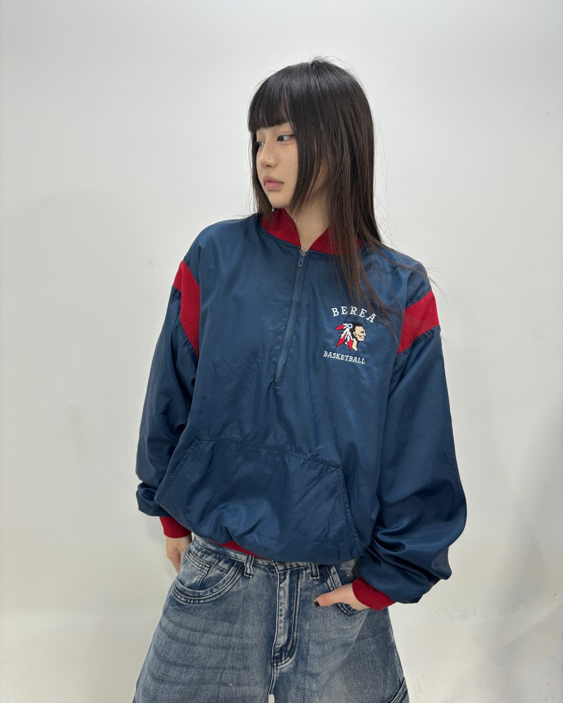 90s 올드스쿨 네이비레드 배색 아노락웜업 상품이미지1