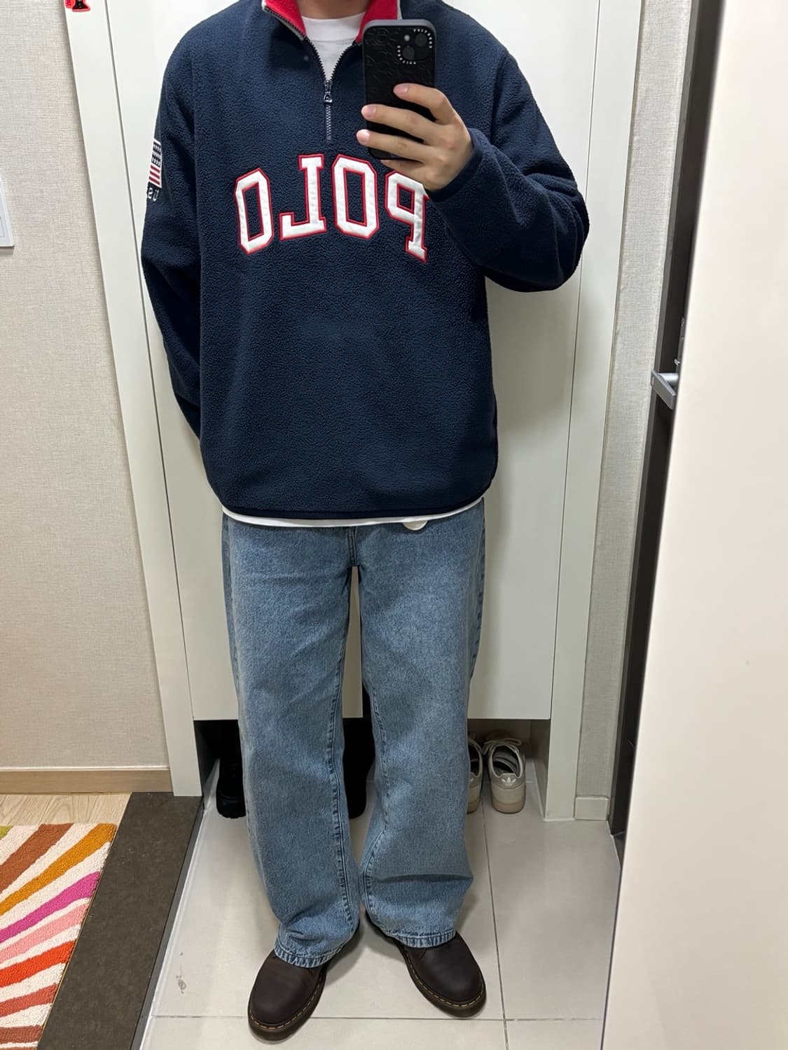 폴로 성조기 자수 플리스 하프집업 네이비 XL 상품이미지8