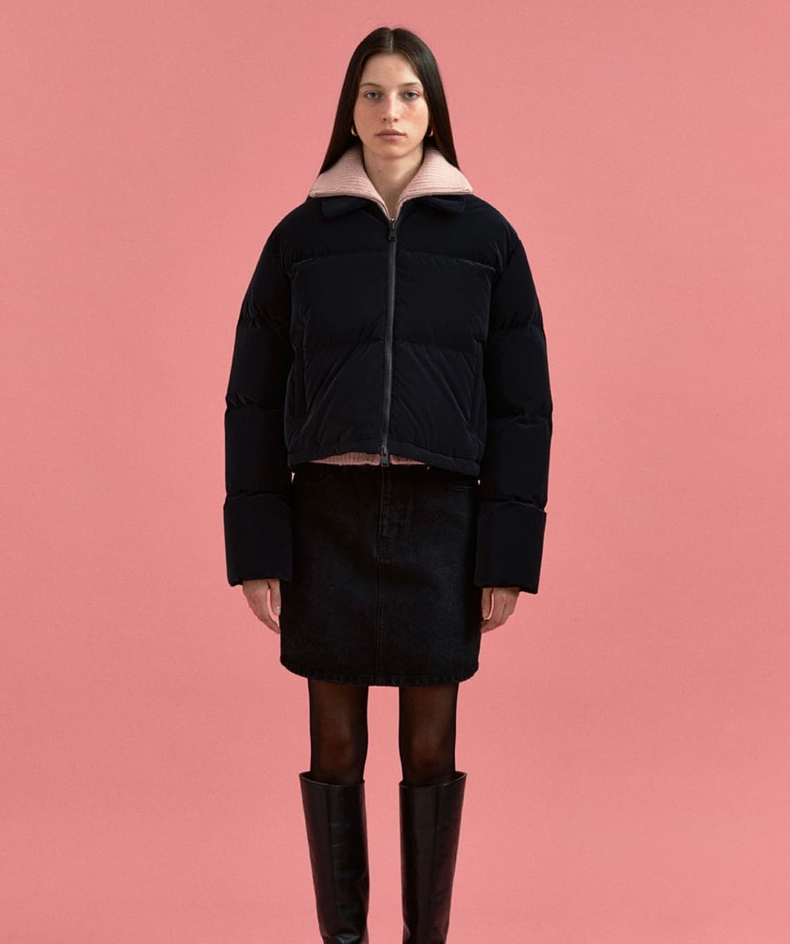 PALC) 베이직 카라 크롭 다운 점퍼 블랙 상품이미지1