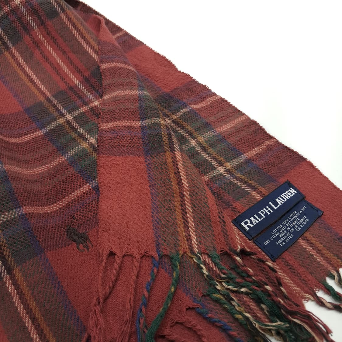 MX317 폴로 랄프로렌 테라코타 타탄체크 프랑스코튼 목도리 머플러 상품이미지5