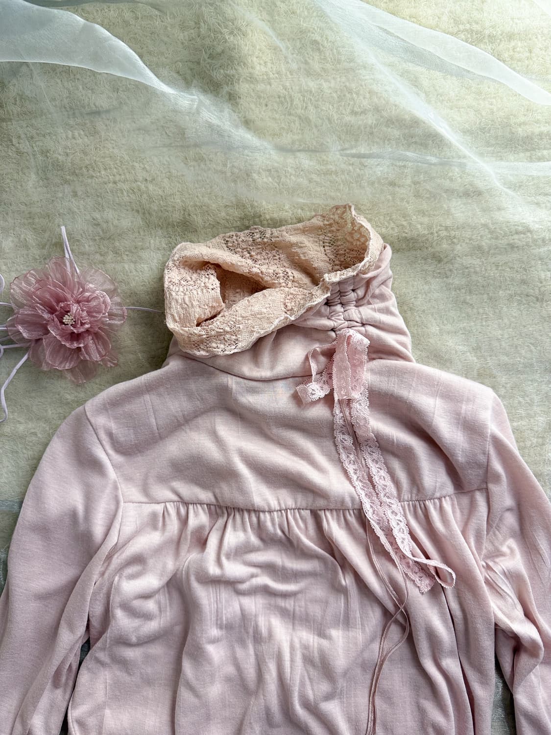 Lace Ribbon Turtleneck T-shirt 0123 상품이미지1