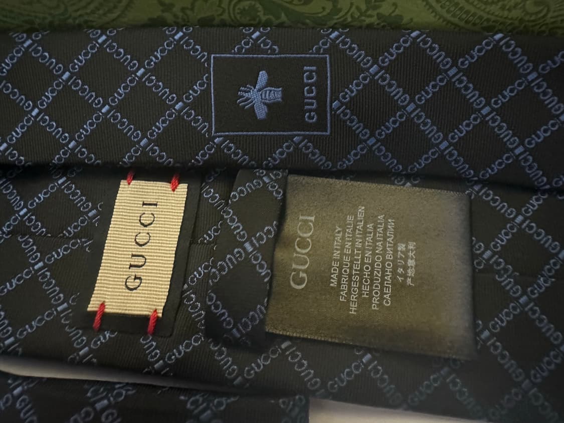 구찌 블랙 GG 로고 패턴 실크 넥타이 정품 상품이미지4