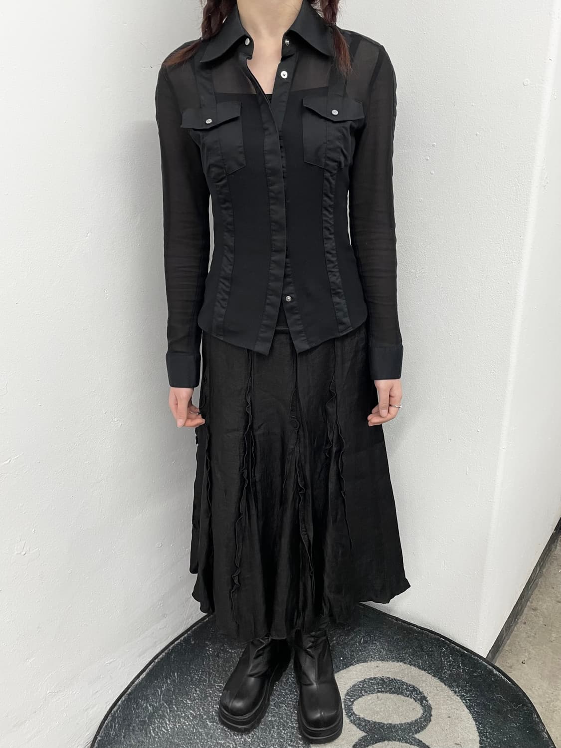 블랙 본디지 메쉬 셔츠 탑 상품이미지4