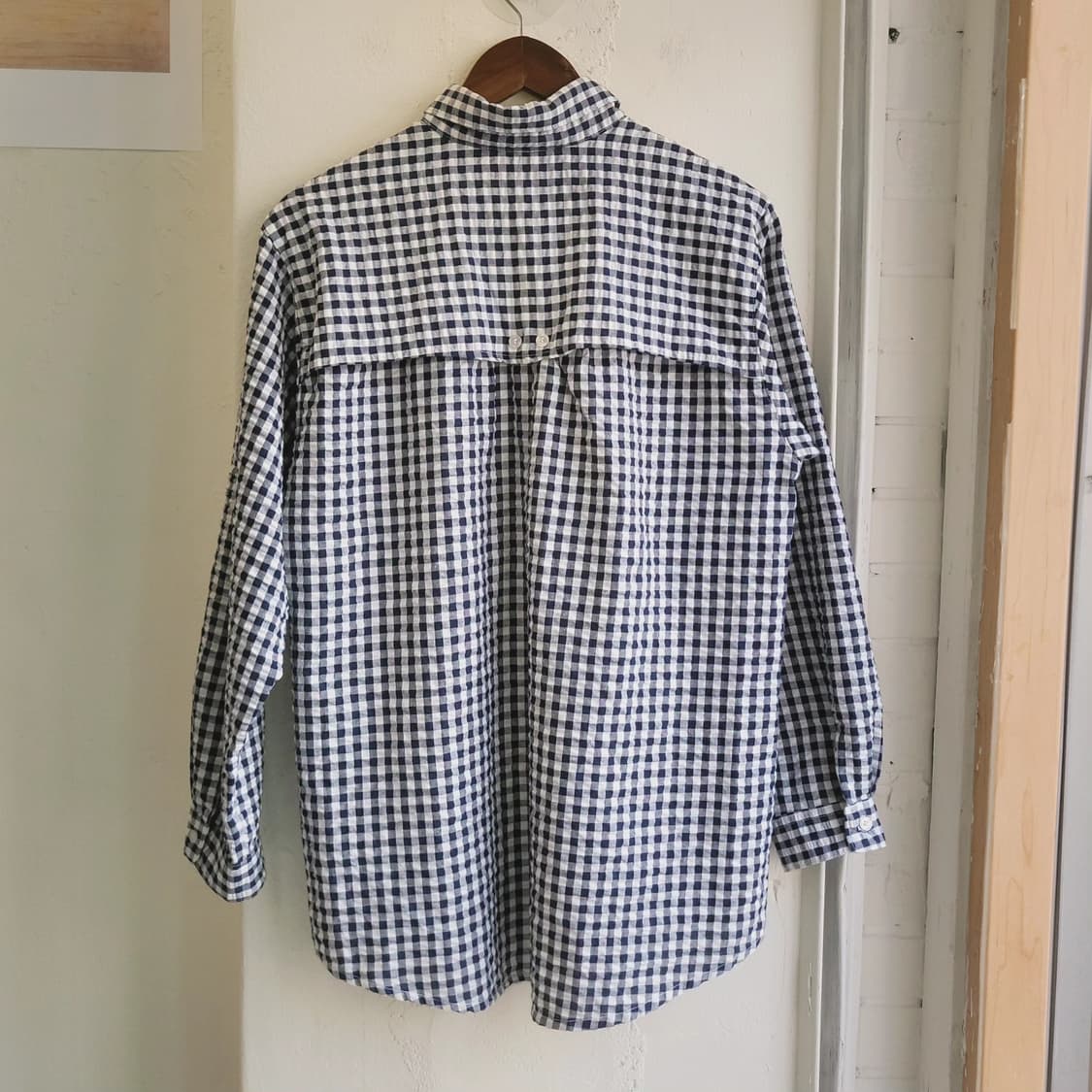 Sun3san 시어서커 네이비체크 셔츠 상품이미지5