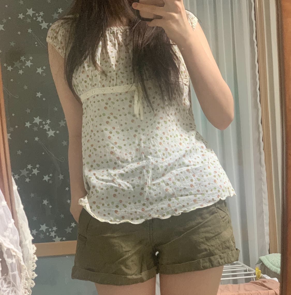 일본 빈티지 마루 반팔 블라우스 셔츠 민소매 슬리브리스 모리걸 하구미 상품이미지6