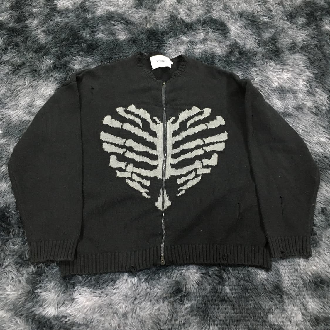 투티/0185 xtonz 니트 투웨이 집업 데미지 블랙 상품이미지3