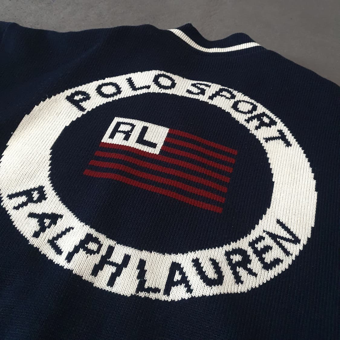 레어 80s 폴로 스포츠 빅로고 니트 자켓 네이비 상품이미지2