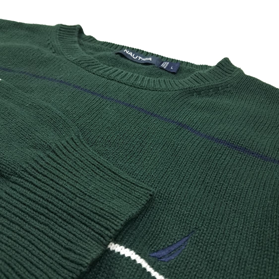 CL268 L 노티카 00s 코튼 스트라이프 다크그린 니트 스웨터 상품이미지4