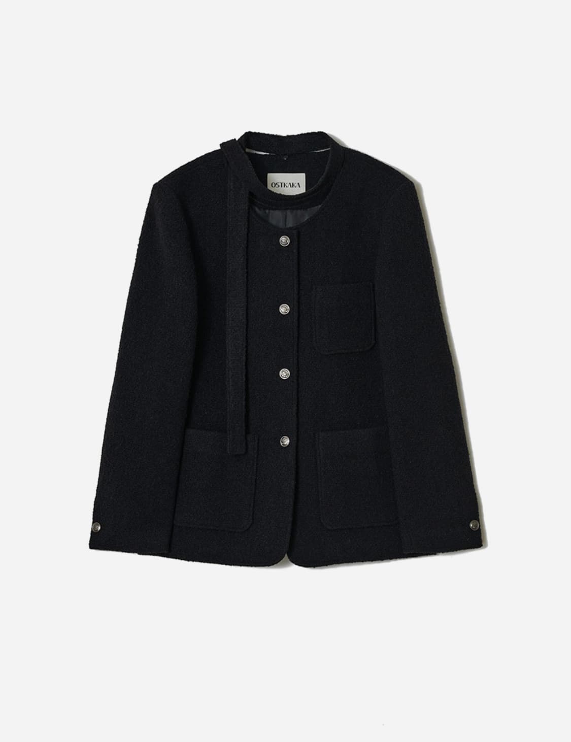 오스트카카 부클 트위드 싱글 롱 자켓 블랙 상품이미지2