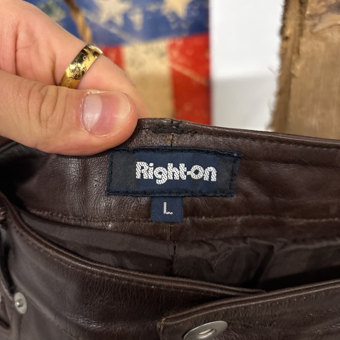 90s 라이트온 스트레이트 카우하이드 레더 팬츠 다크브라운 N1047 상품이미지8