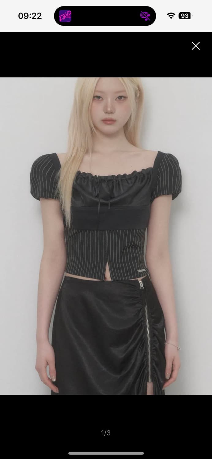 에트오소메 Stripe Lace-up Puff Top 검정 상품이미지1