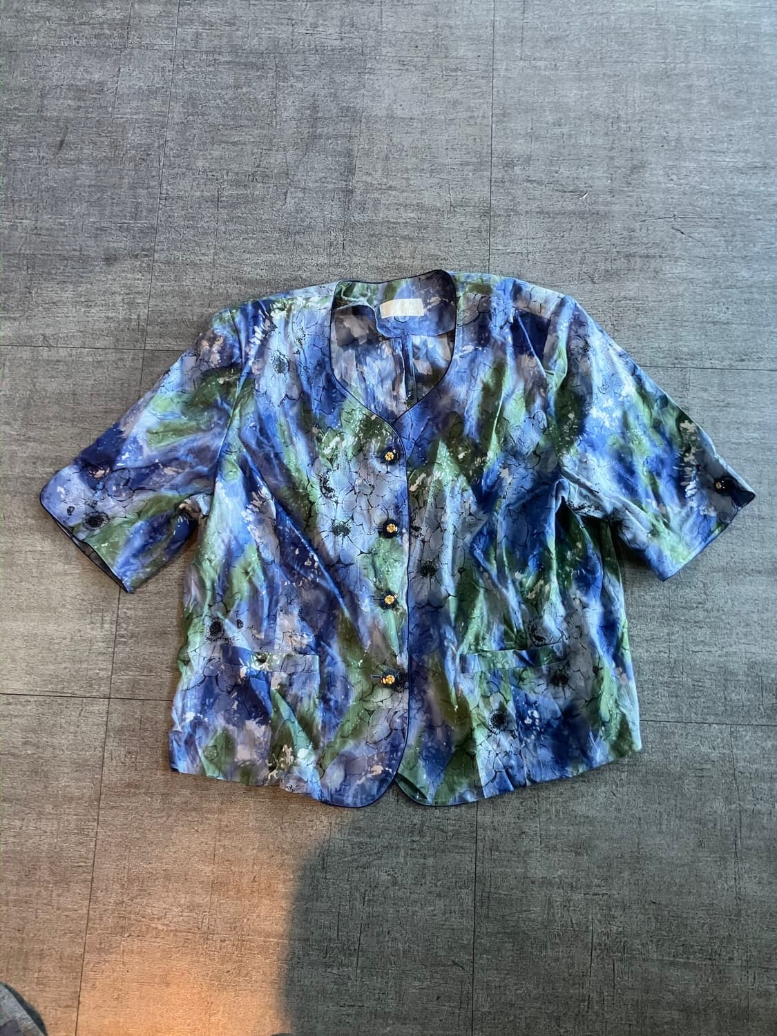 일본빈티지 Bnio 오리엔탈보헤미안 하와이바캉스 반팔블라우스 상품이미지1