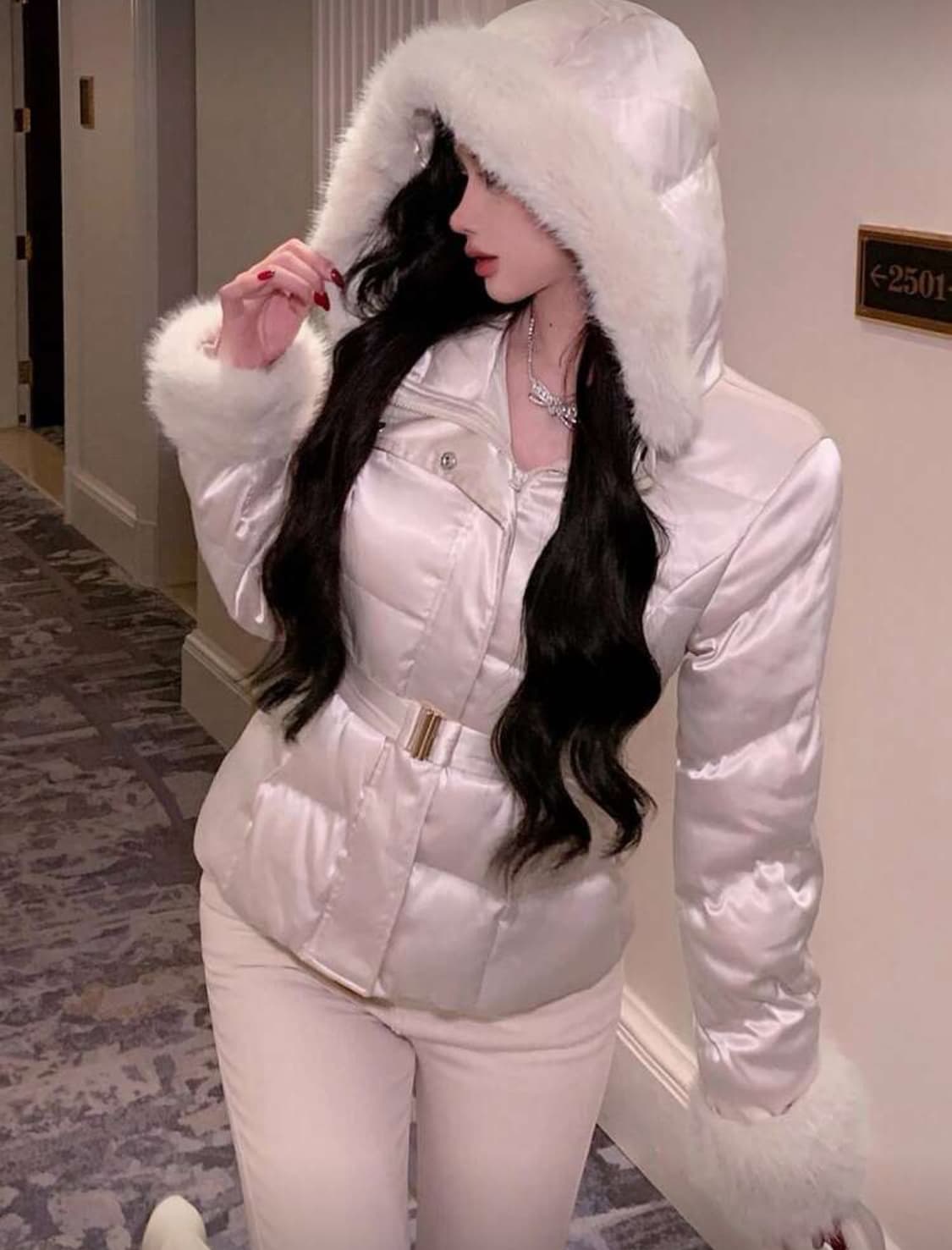 딸기우유 연핑크 퍼 패딩 벨트 세트 새상품 상품이미지4