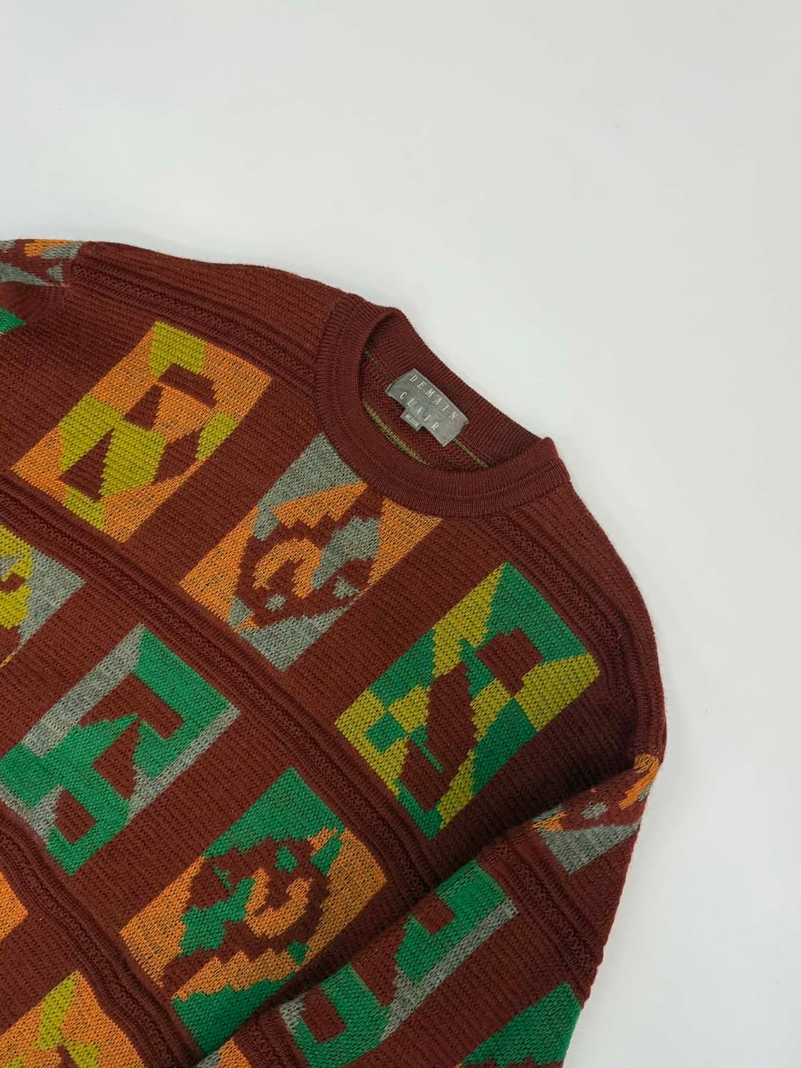 [M] Japanese vintage 90s 울 자카드 크루넥 니트 스웨 상품이미지6