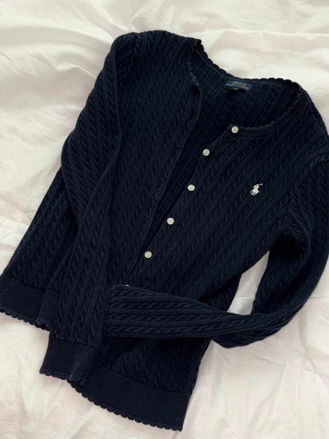 폴로 랄프로렌 네이비 물결 XL(S 걸즈 우먼 꽈배기 라운드 가디건 키즈 상품이미지1