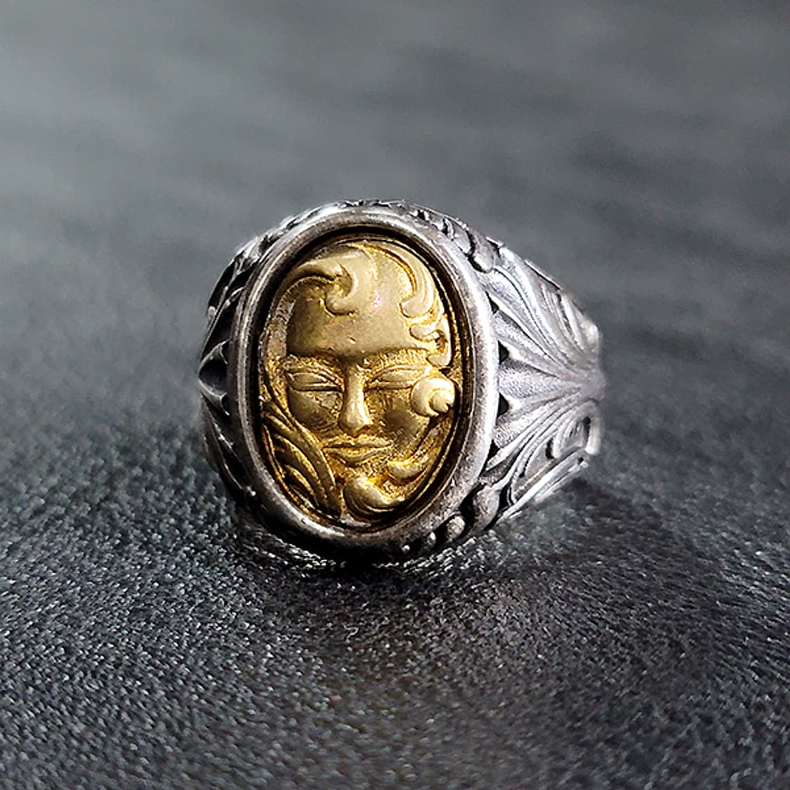 Vael 실버 남자 엔틱 빈티지 명품 가면 조각 얼굴 반지 상품이미지1