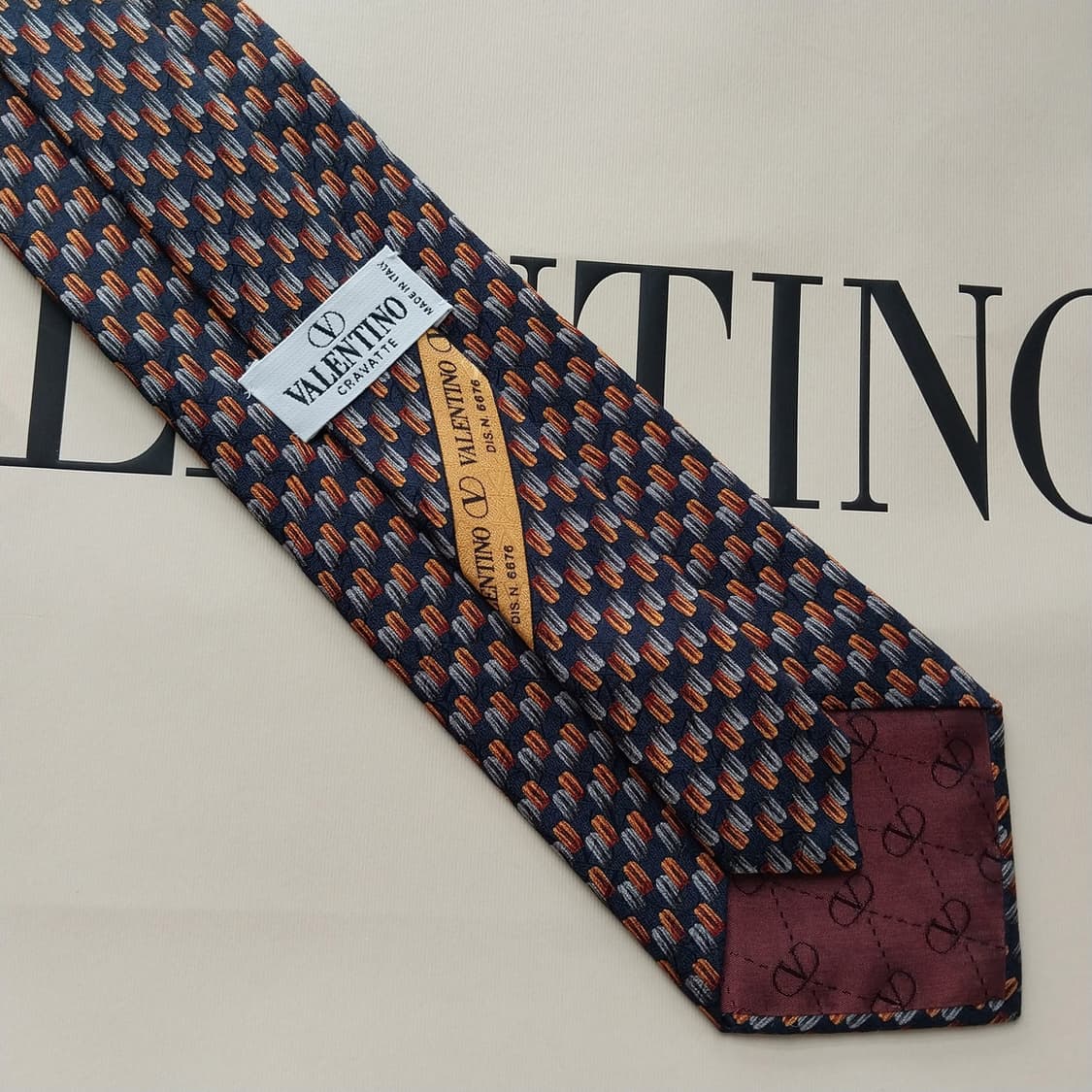 발렌티노 실크 다크네이비 패턴 넥타이 10cm S~A+등급 K2456 상품이미지8