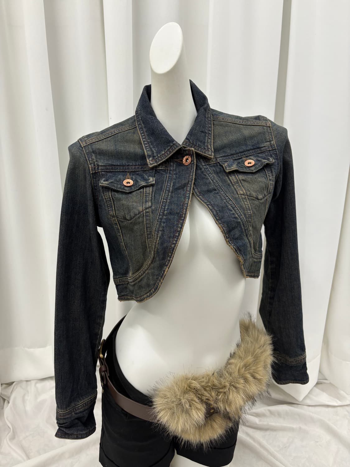 크롭 언발 청자켓 상품이미지1