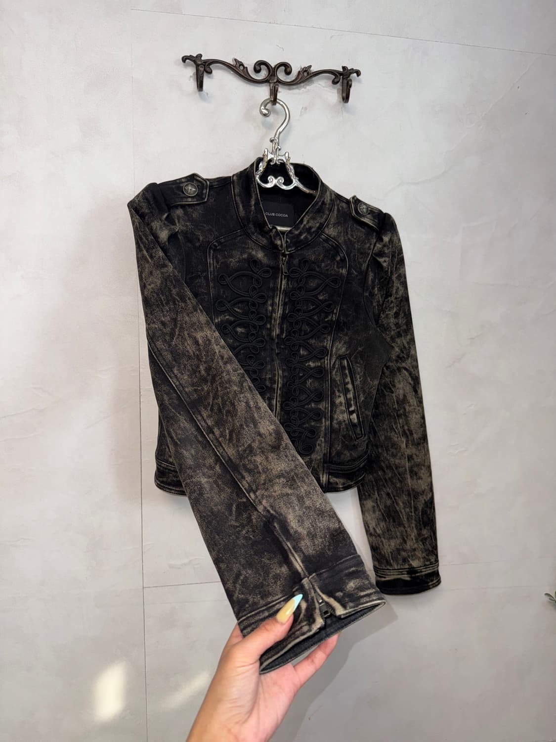 Washing black denim tie dye napoleon jk 상품이미지4