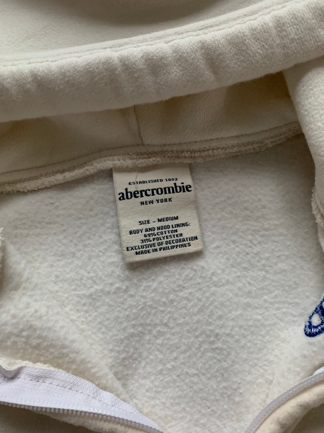 아베크롬비 가슴로고 화이트 딱붙핏 후드집업 상품이미지5